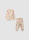 Beige pure organic cotton crew-neck printed baby pyjamas_0