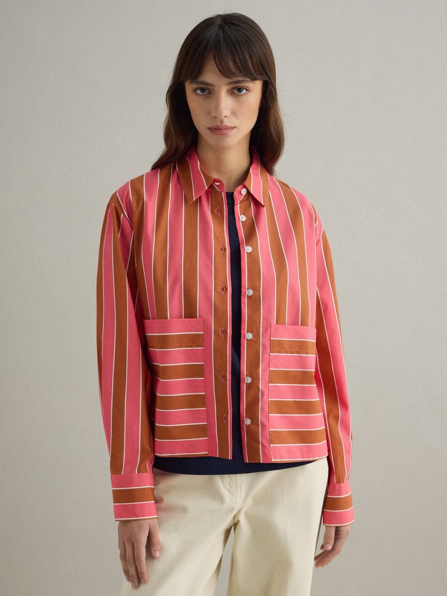Regular fit multicolour striped cotton blend shirt_0
