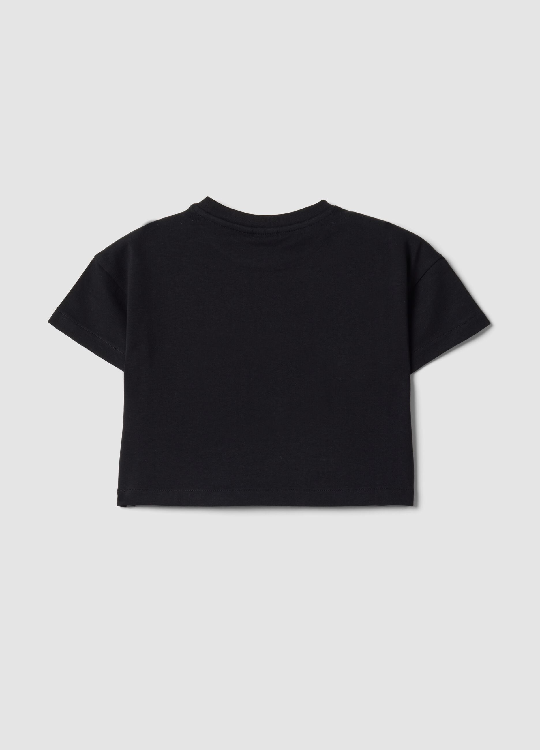 Girls&rsquo; black cropped stretch-cotton T-shirt with print