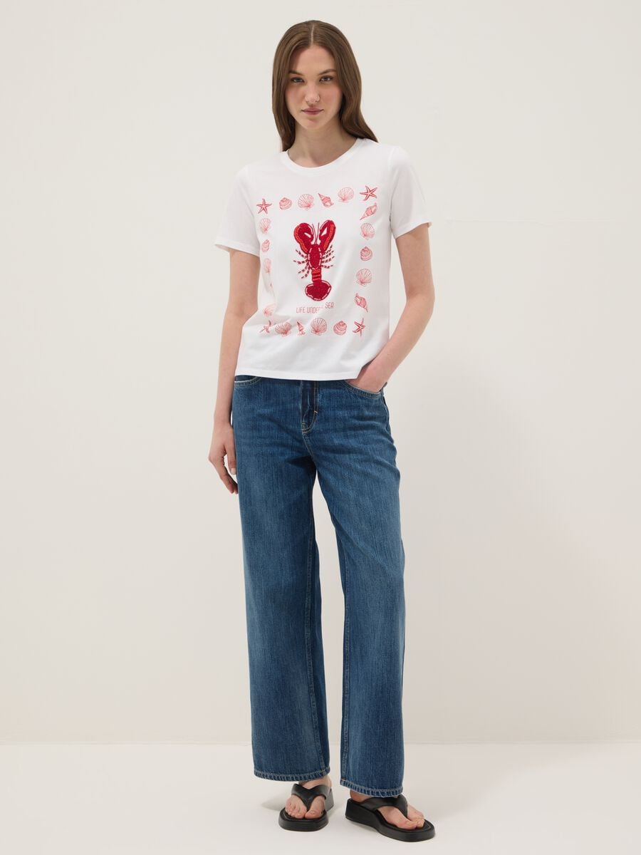 White pure cotton T-shirt with front print_1