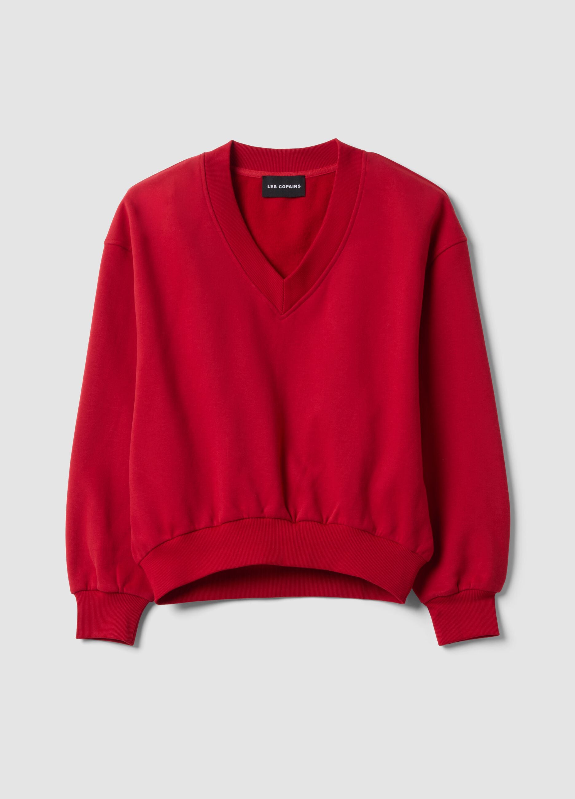 Red cotton-blend V-neck sweatshirt with oversized fit