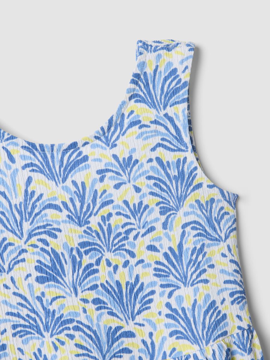 Blue sleeveless stretch jersey dress with floral print for girls_2