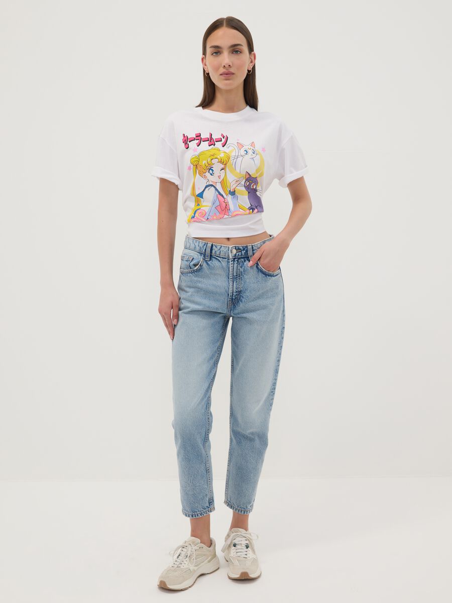 White pure cotton Sailor Moon print T-shirt, regular fit_1