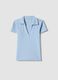 Sky Blue Stretch Cotton Polo Regular Fit Deep V-Neck_4