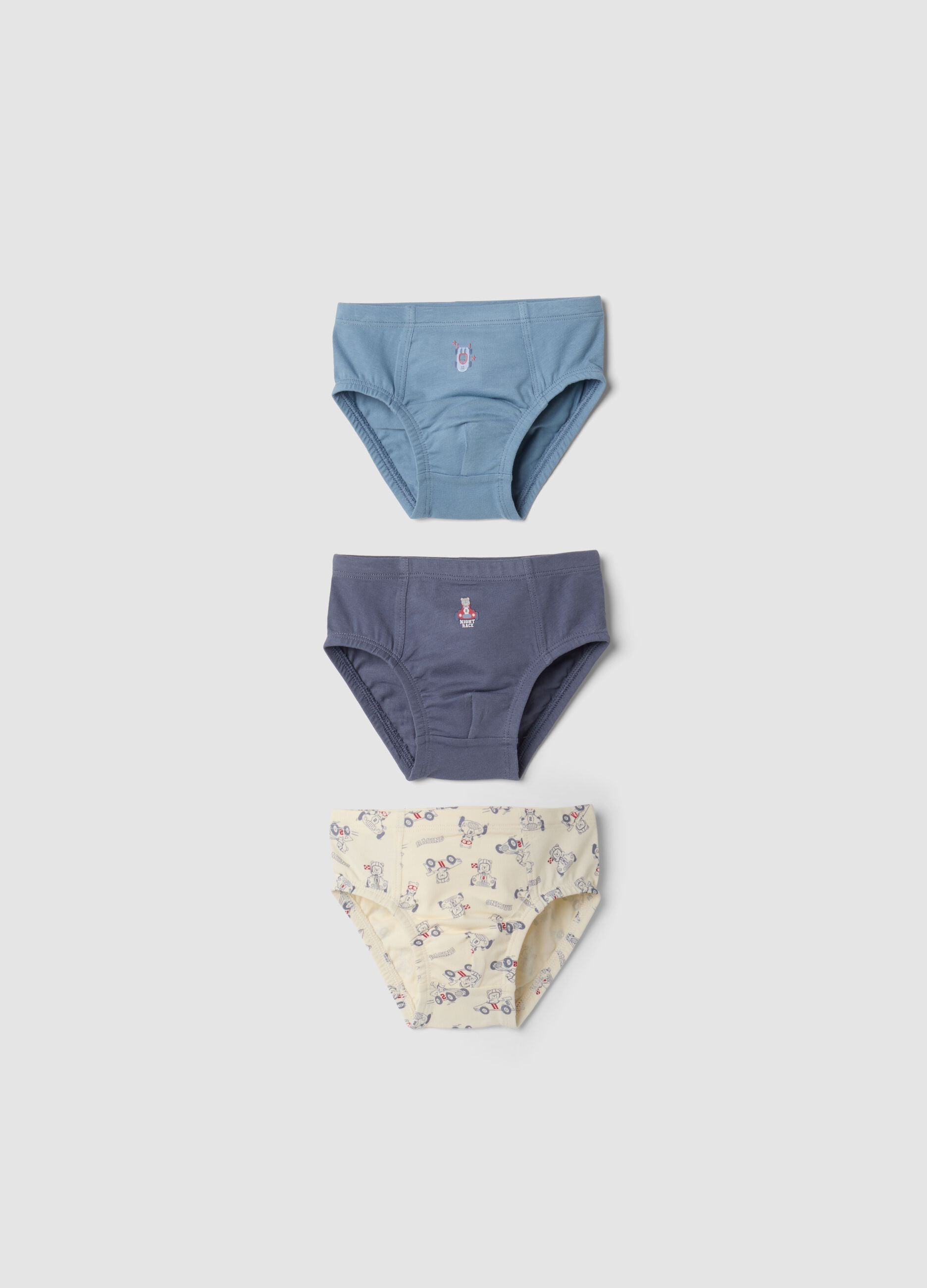 Three-pack of multicolour organic stretch cotton briefs with teddy bear prints
