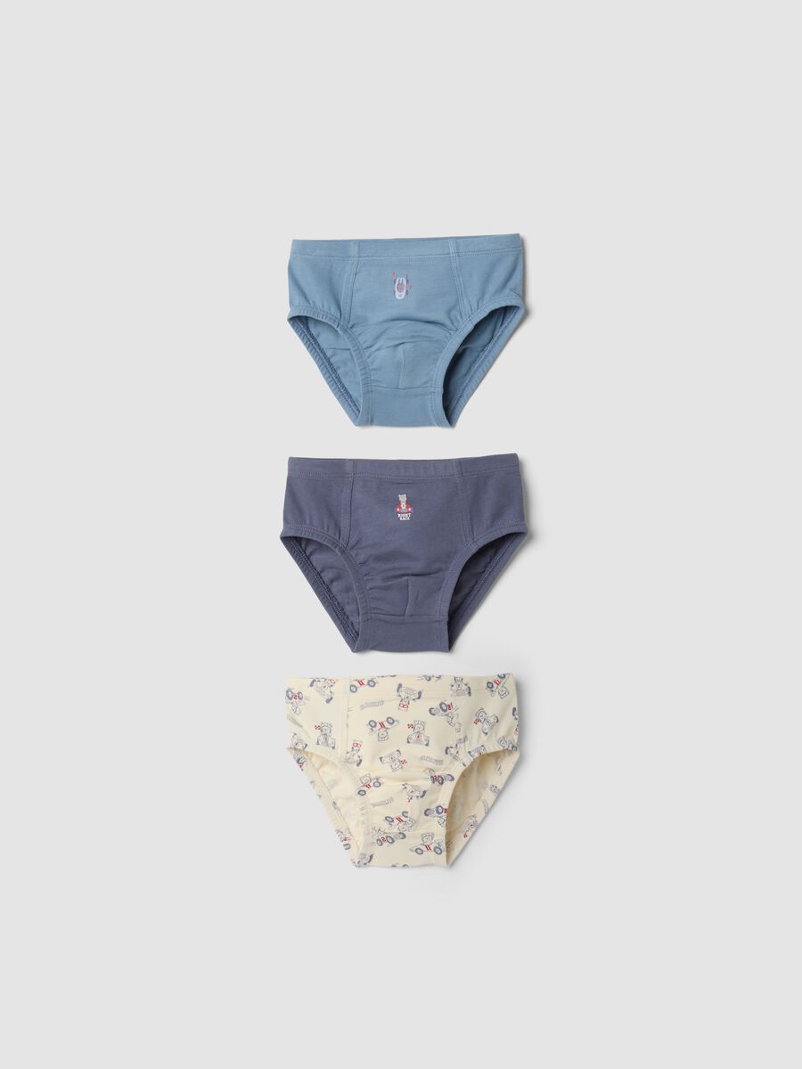 Three-pack of multicolour organic stretch cotton briefs with teddy bear prints_0