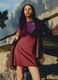 Burgundy viscose-linen blend mini dress, regular fit_0