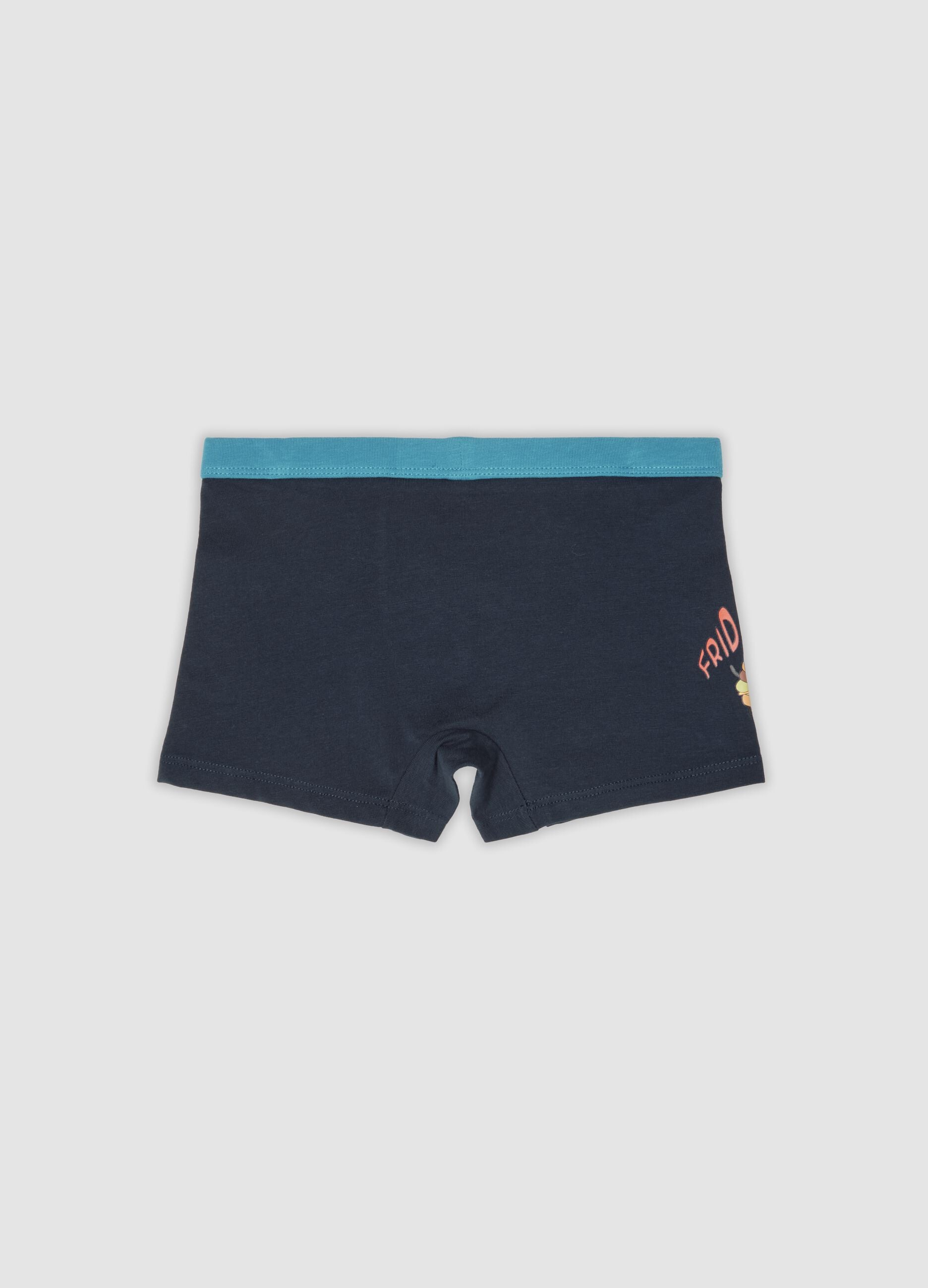 Blue midi boys&rsquo; boxer shorts in stretch organic cotton with hamburger print