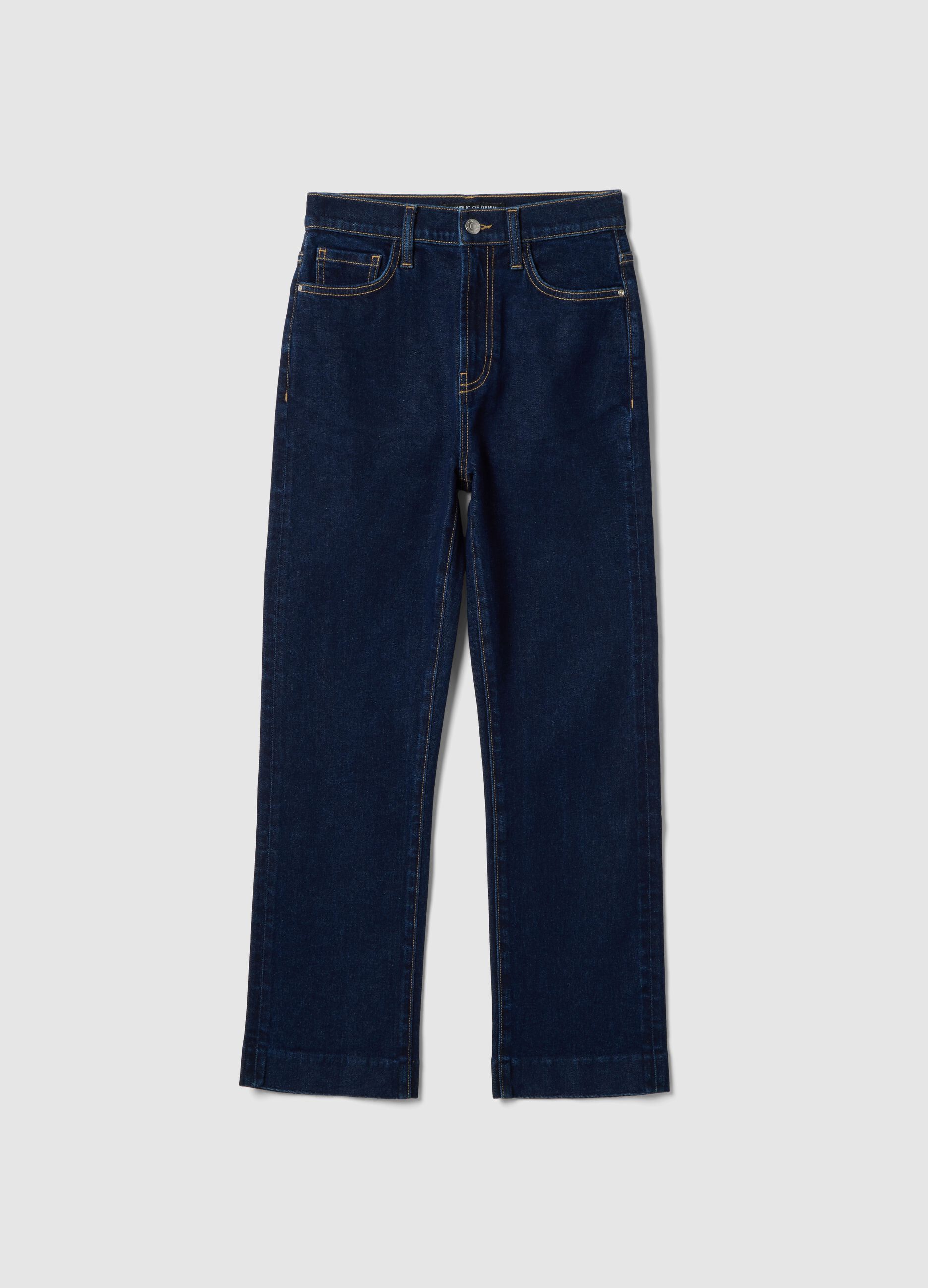 Stretch Cotton Denim Blue Bootcut Jeans