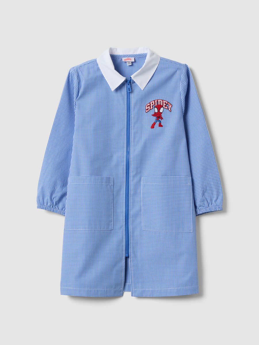 Blue gingham nursery smock with MARVEL Spider-Man embroidery_0