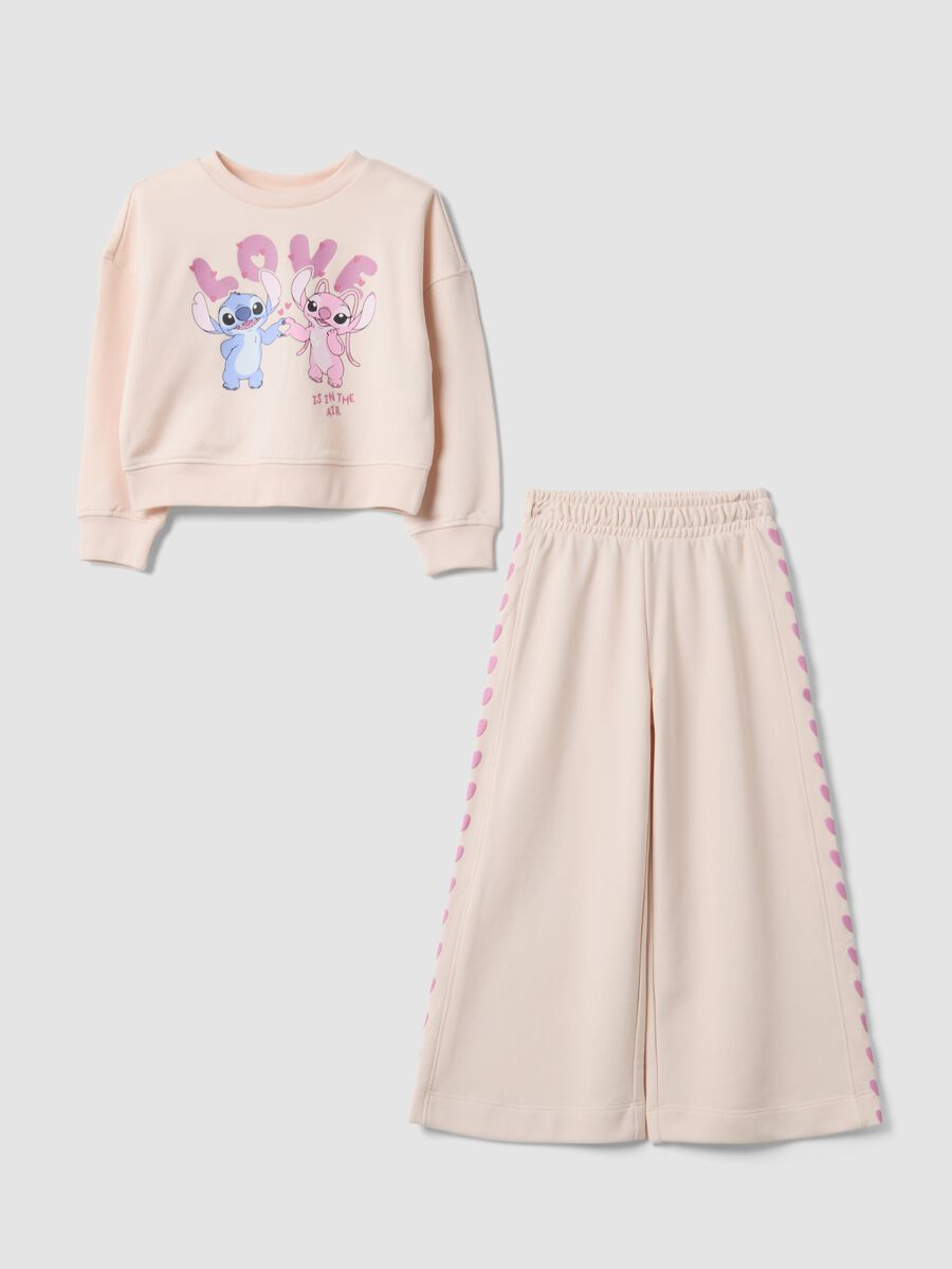 Pink cotton-blend jogger set with Lilo & Stitch prints for girls_0