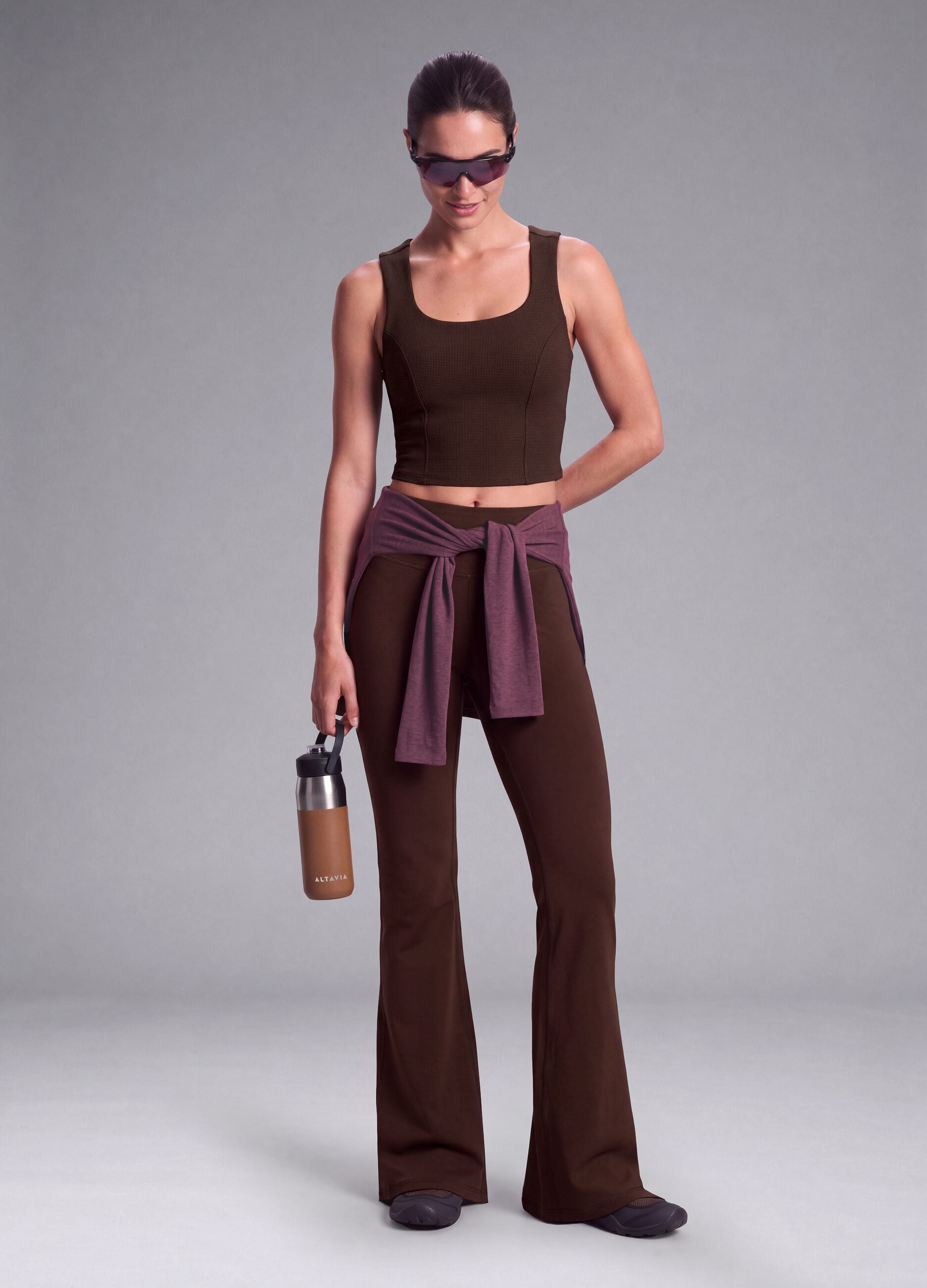 Brown cropped sports top in breathable stretch fabric ALTAVIA STUDIO