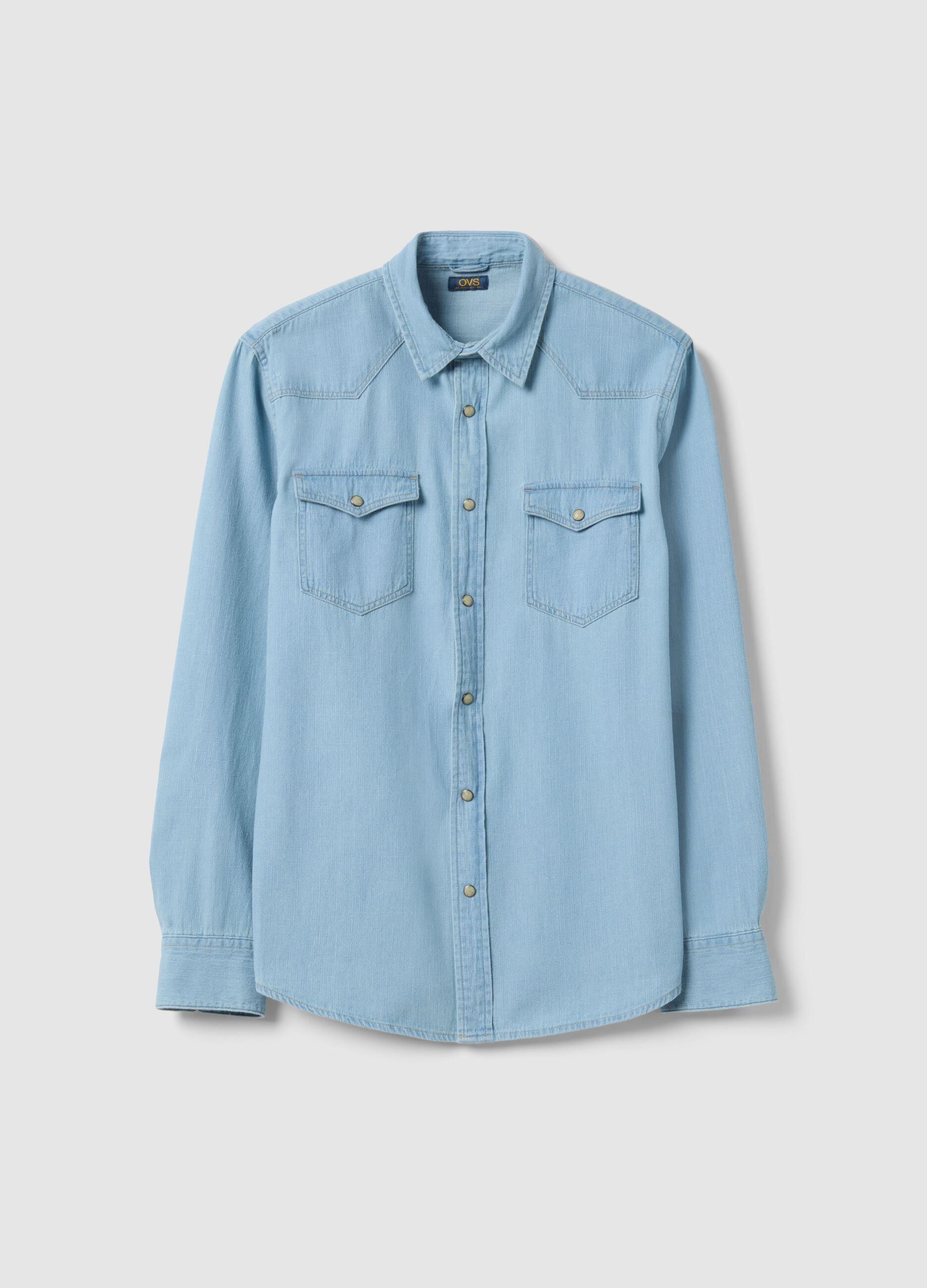 Light blue denim pure cotton shirt regular fit with pockets