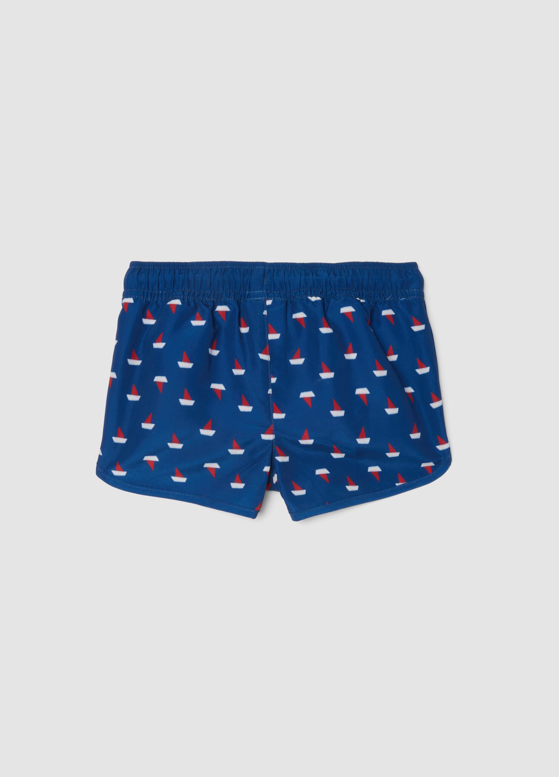 Costume boxer blu con stampa barchette per bimbo