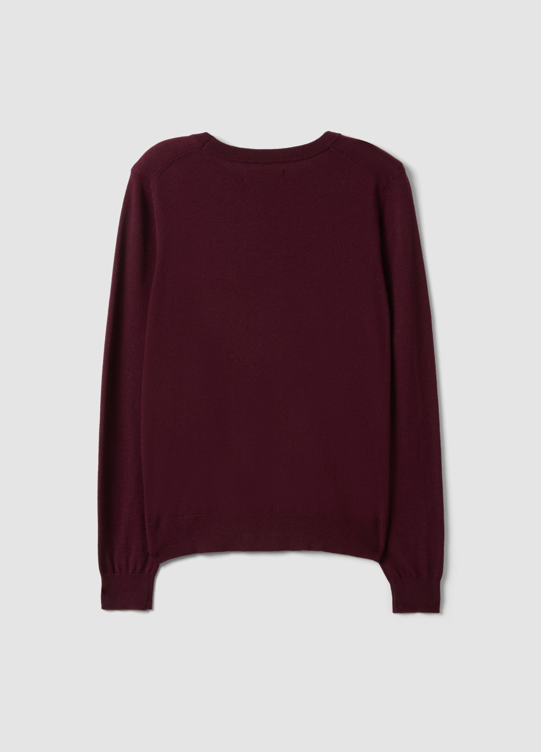 Burgundy crew-neck wool-blend jumper, regular fit