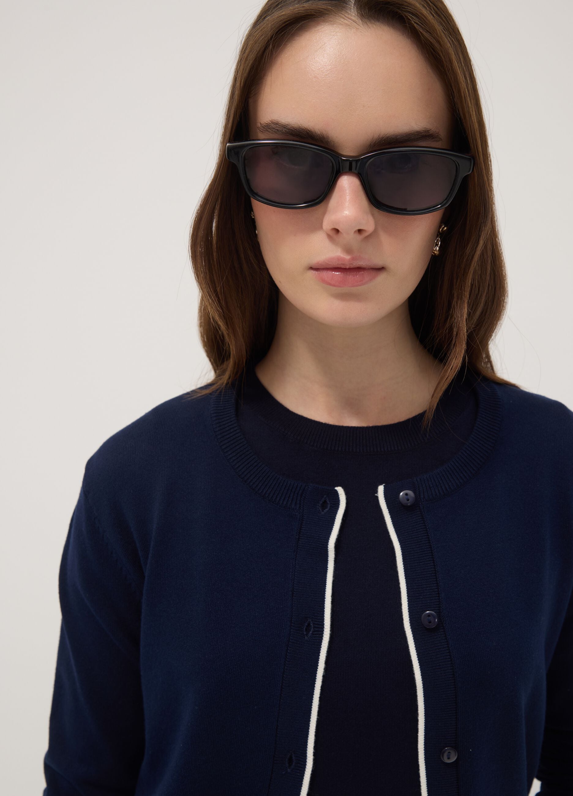 Blue viscose-blend cardigan in plain knit