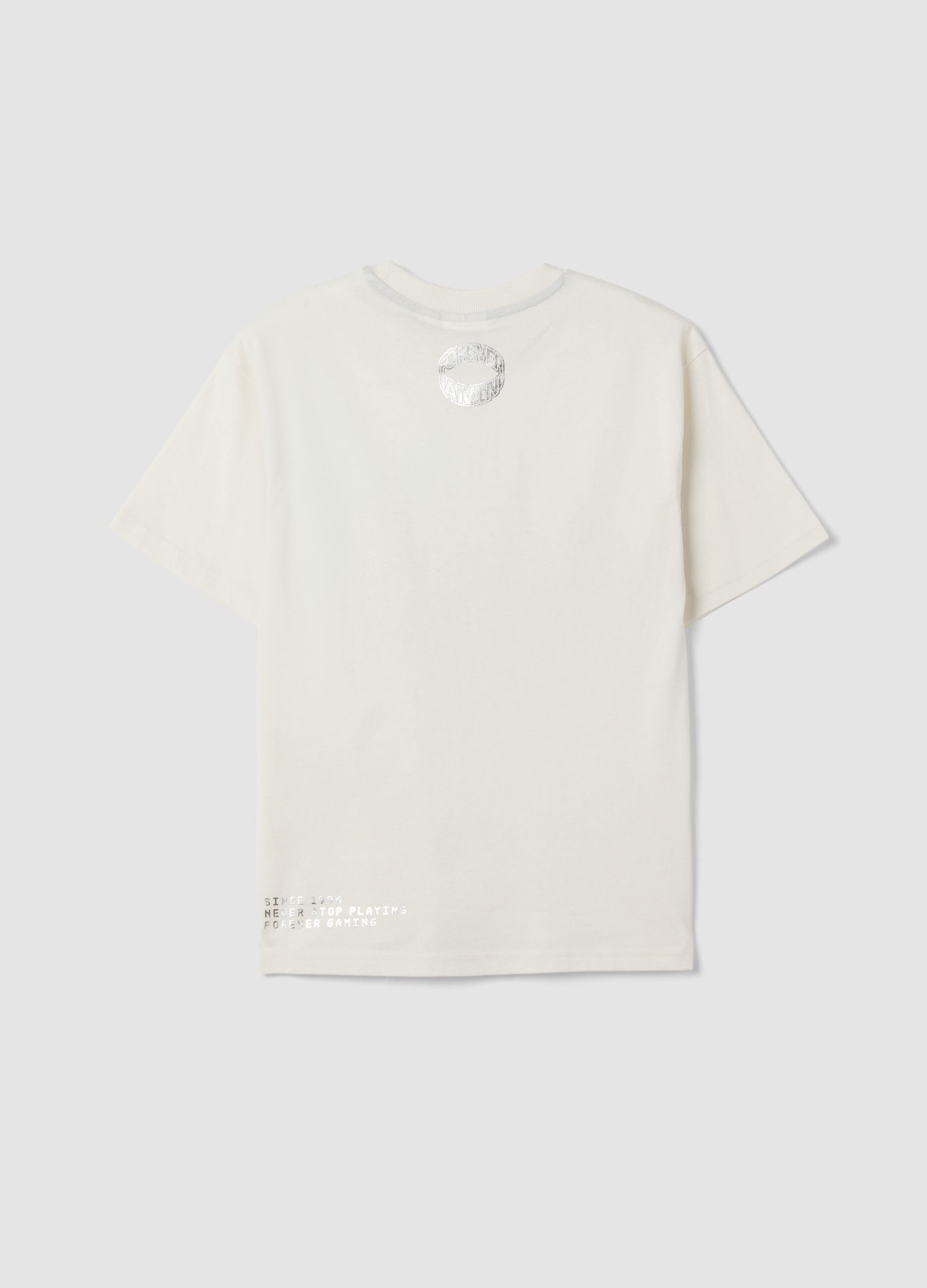 White pure cotton crew-neck T-shirt with PlayStation print