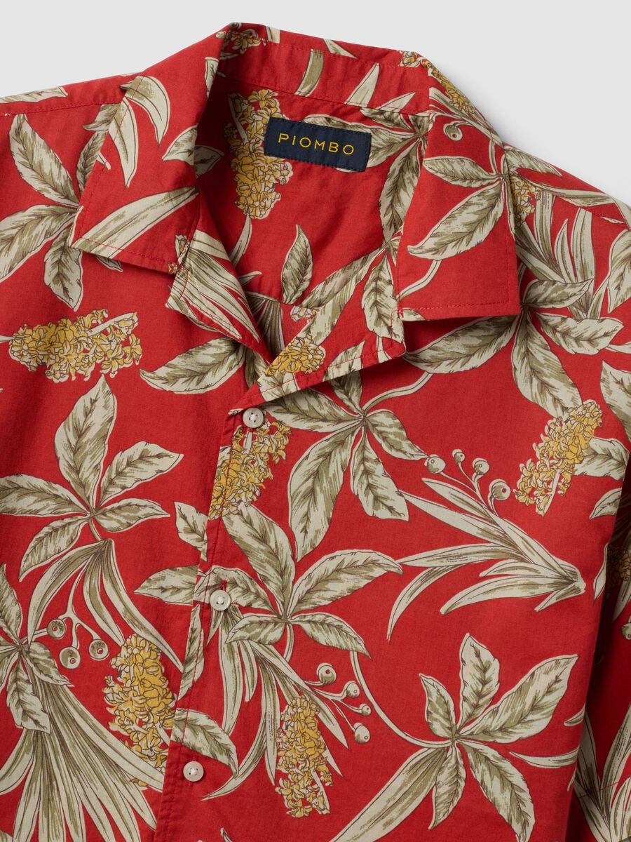 Red organic cotton shirt with tropical print_6