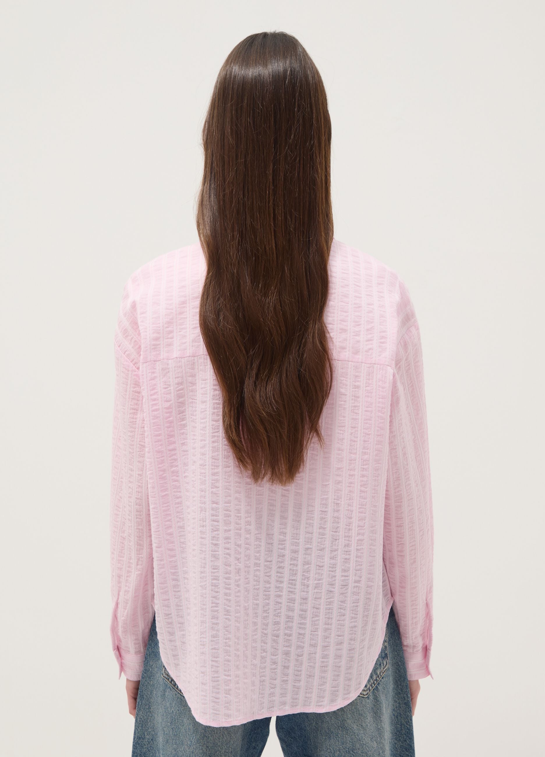 Multicolour stripe pure cotton oversized fit shirt