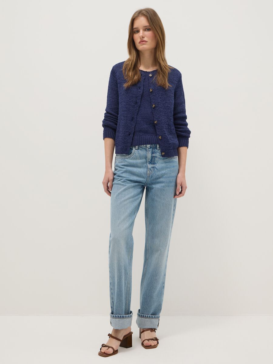 Blue cotton blend regular fit cardigan with buttons_1
