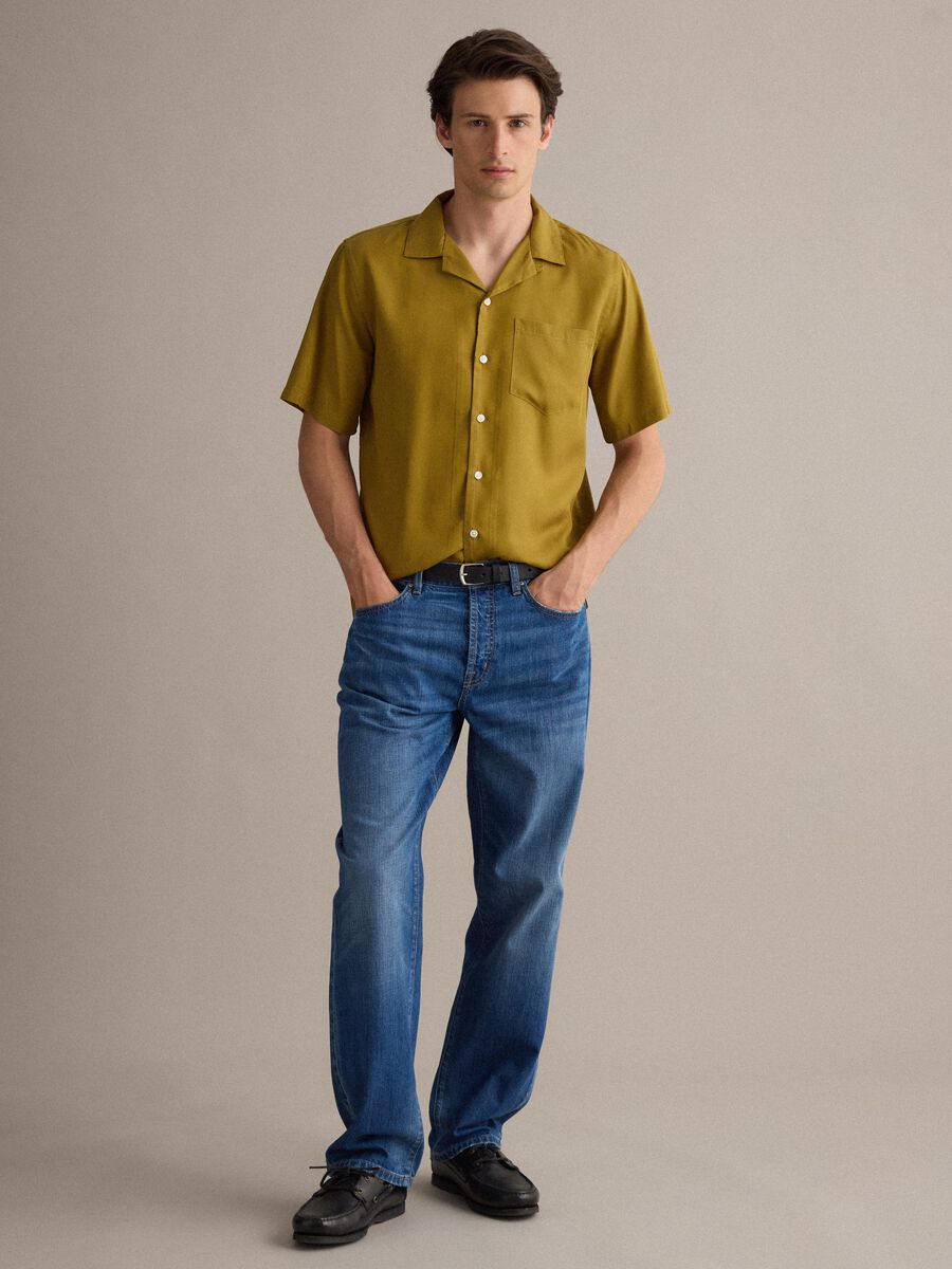 Yellow pure lyocell regular-fit shirt with bowling collar_1