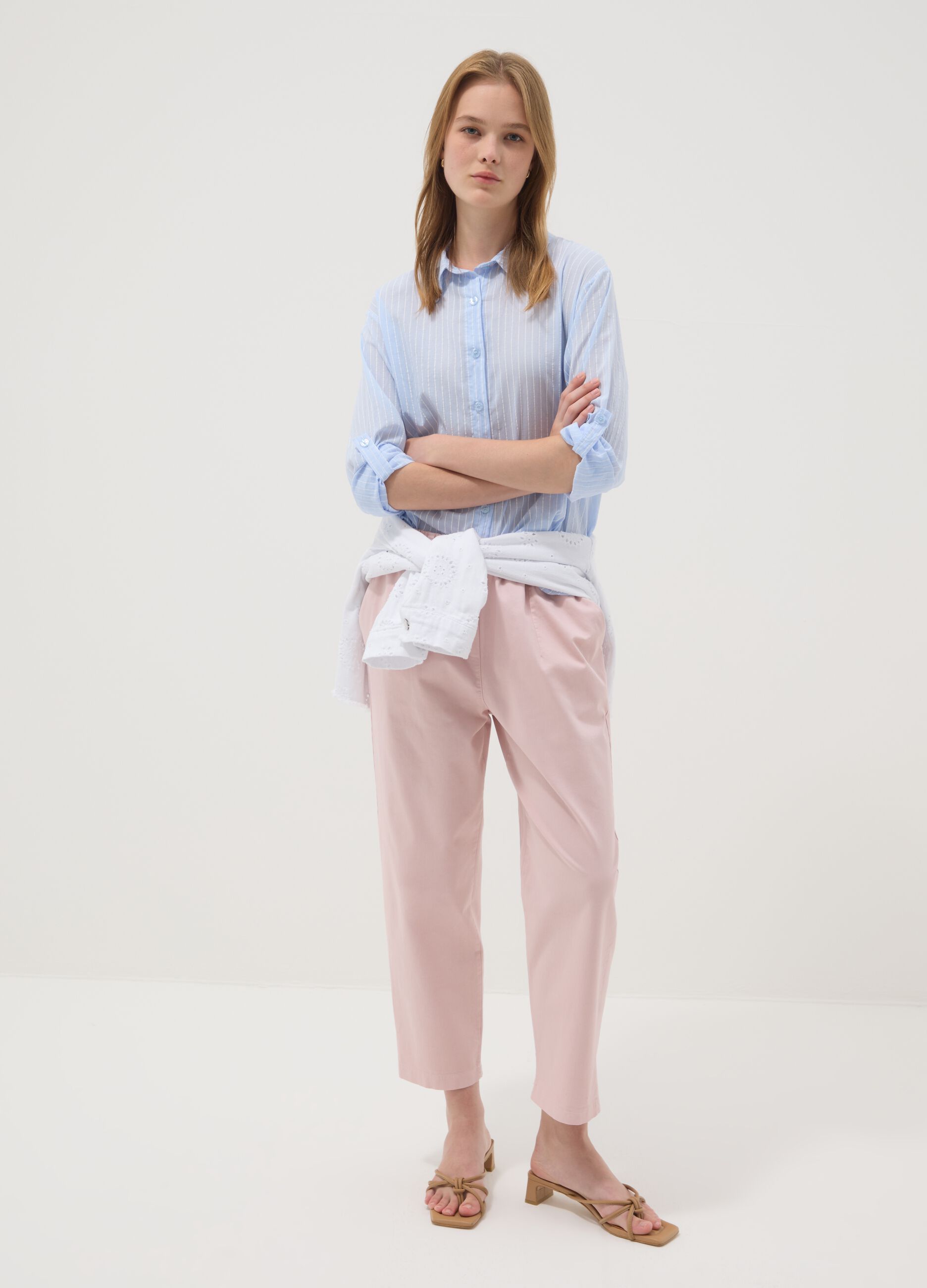 Pink regular-fit stretch cotton trousers