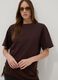 Brown pure cotton T-shirt with lace insert, relaxed fit_0
