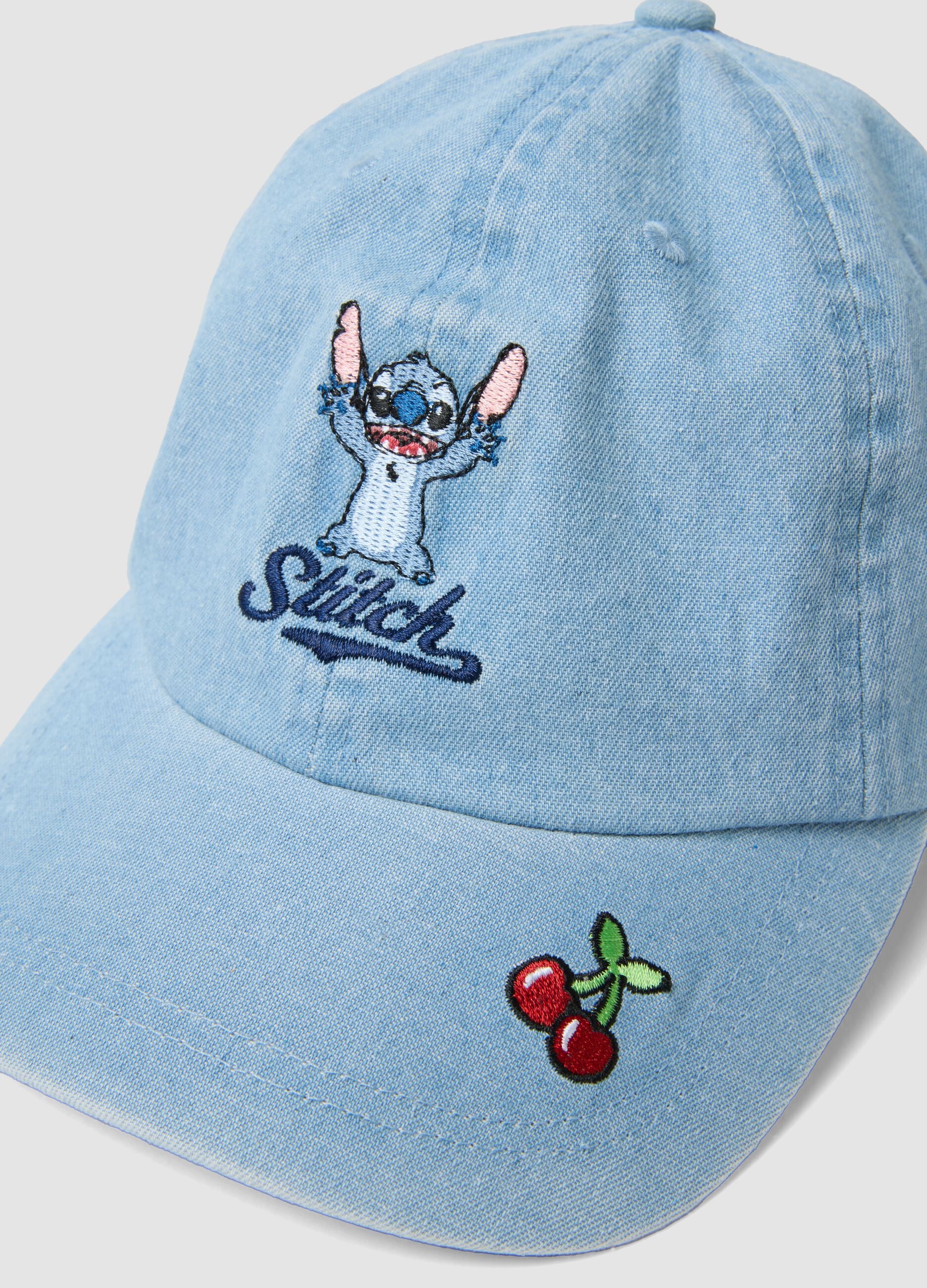 Girls' blue denim pure cotton cap with Stitch embroidery