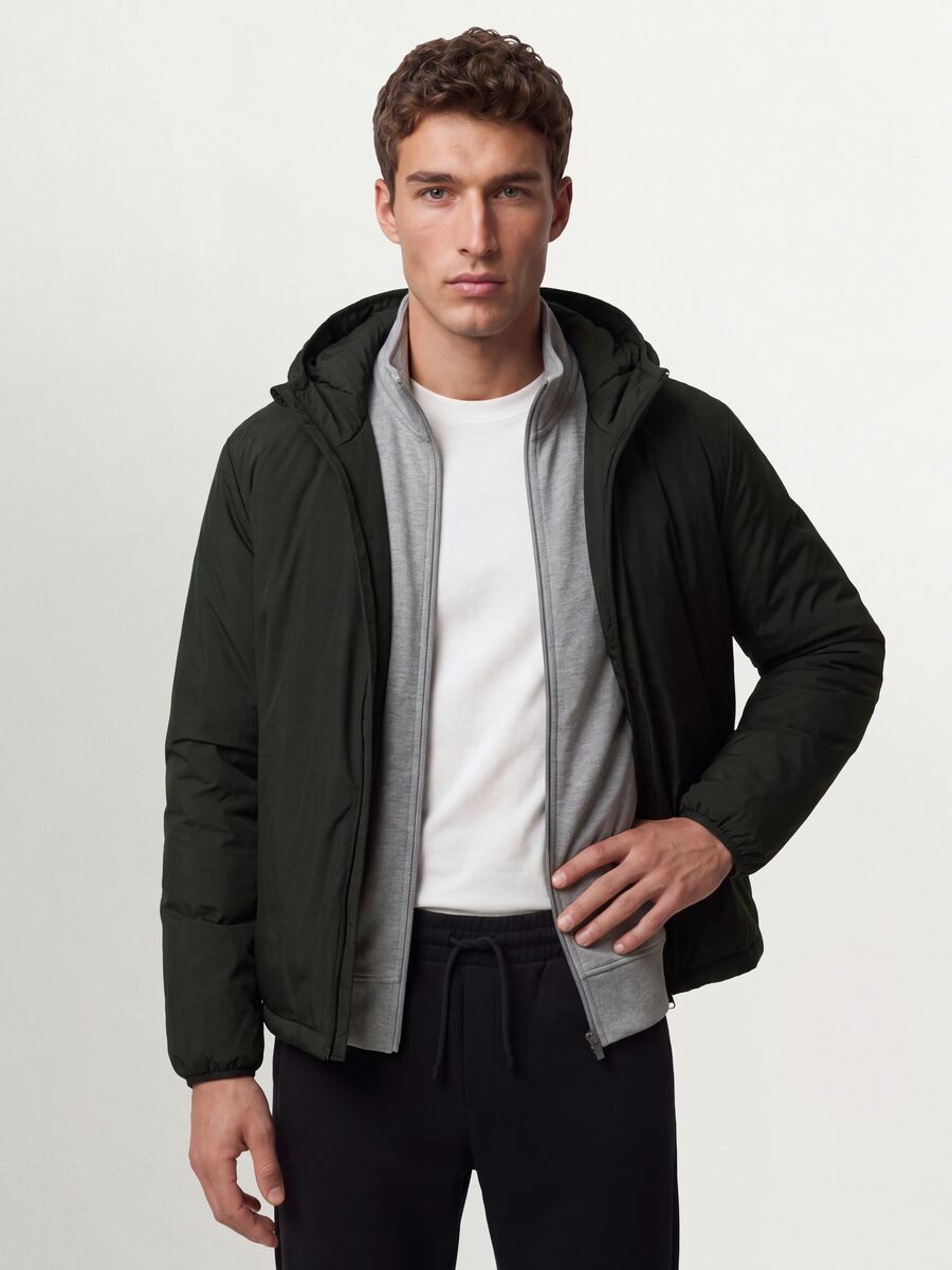 Giubbotto verde militare con cappuccio e zip_0
