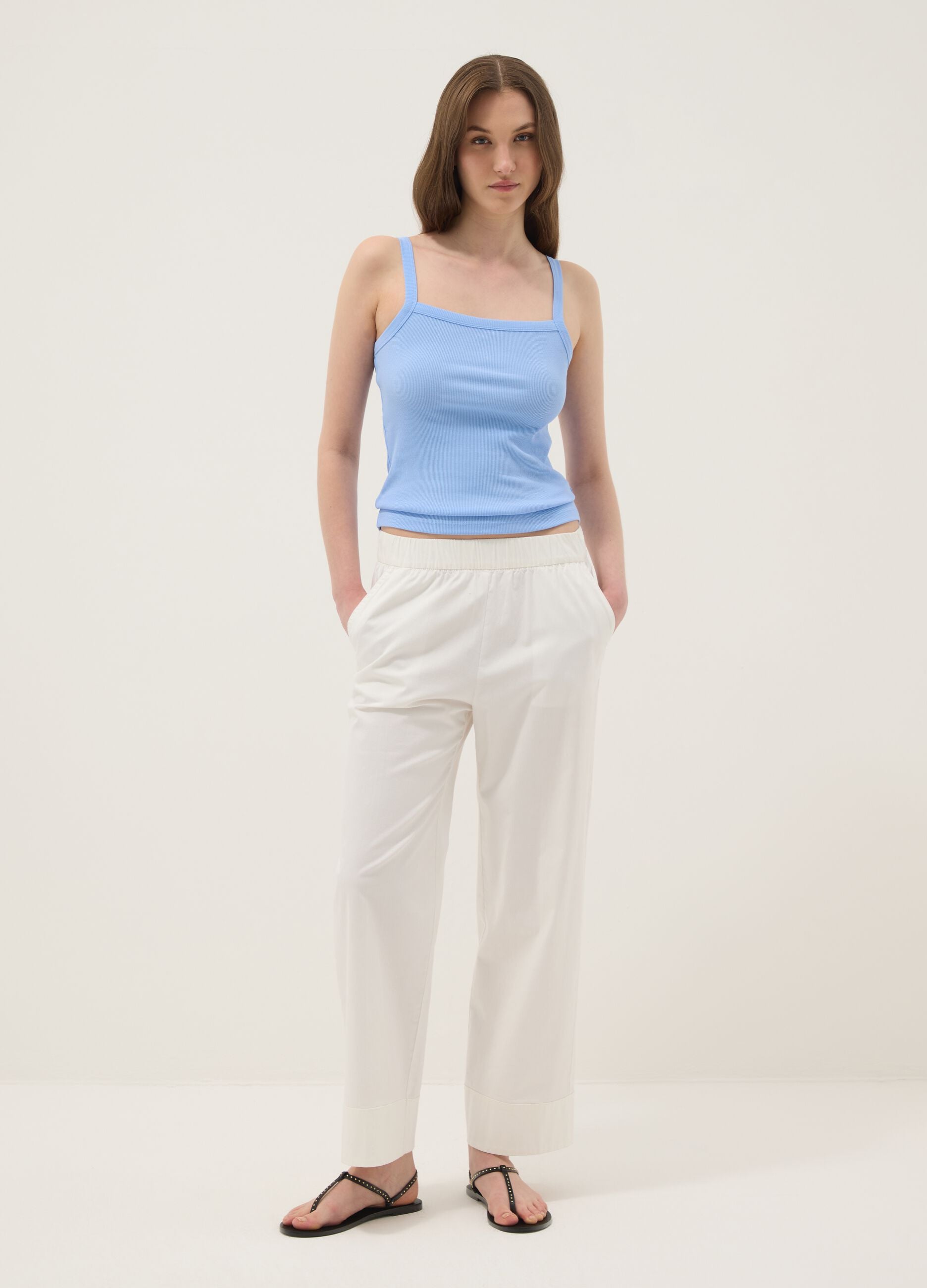 Light blue pure cotton ribbed vest top