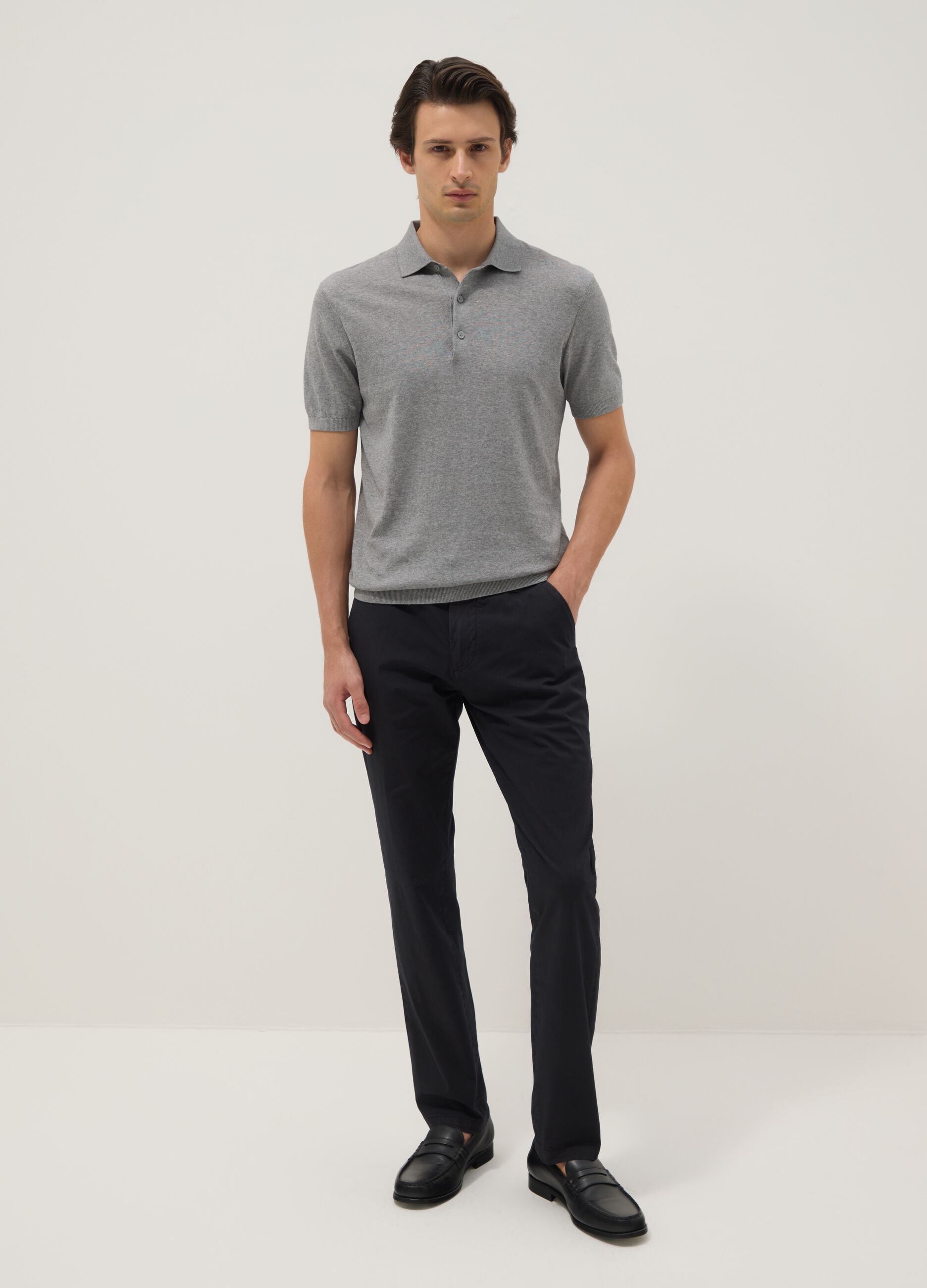 Grey pure cotton polo shirt regular fit