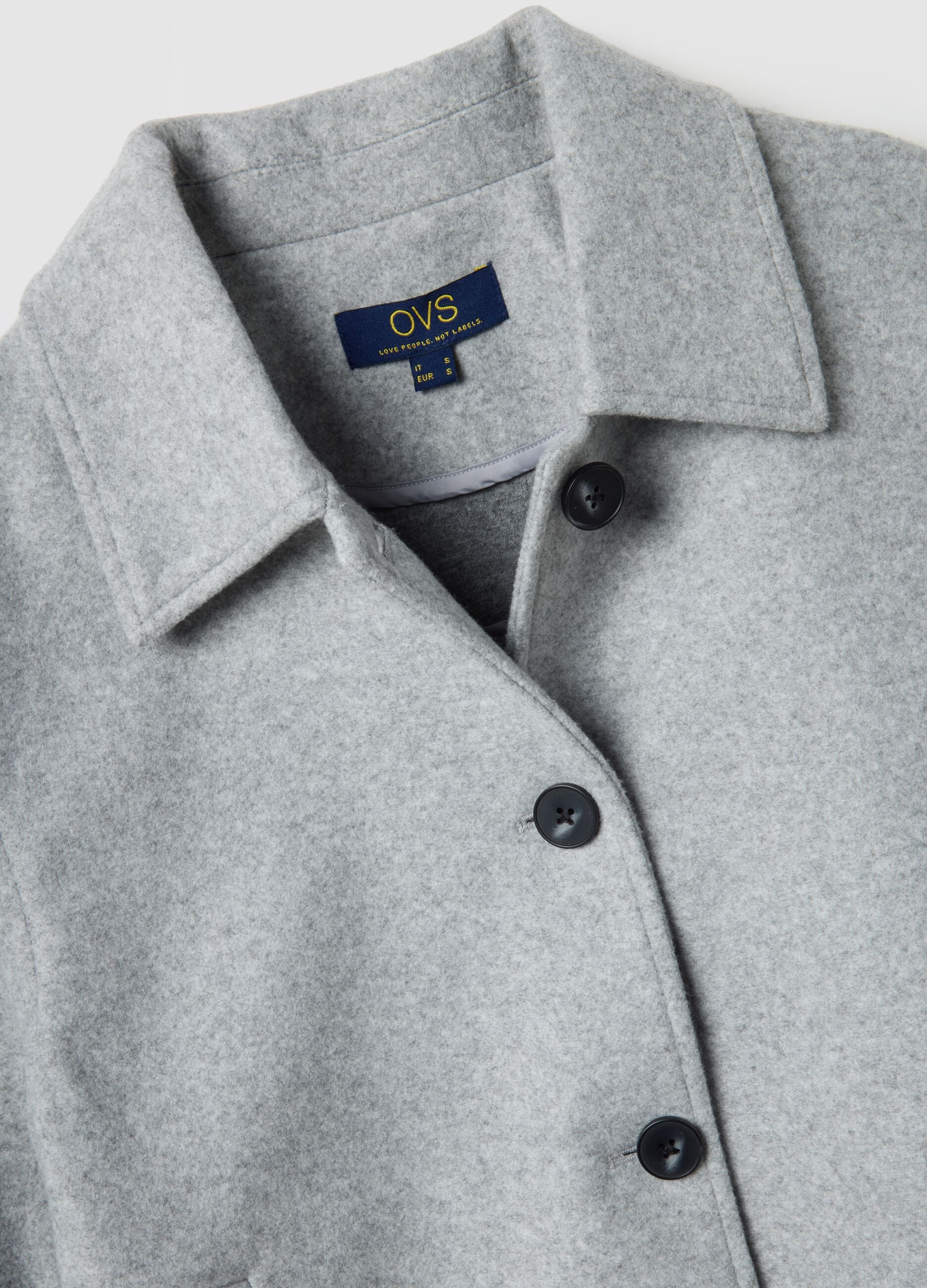 Grey regular fit short coat with buttons
