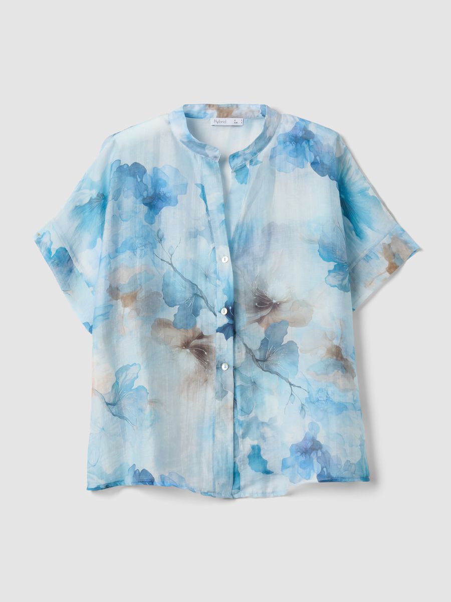 Light blue lyocell-blend shirt with floral print_4