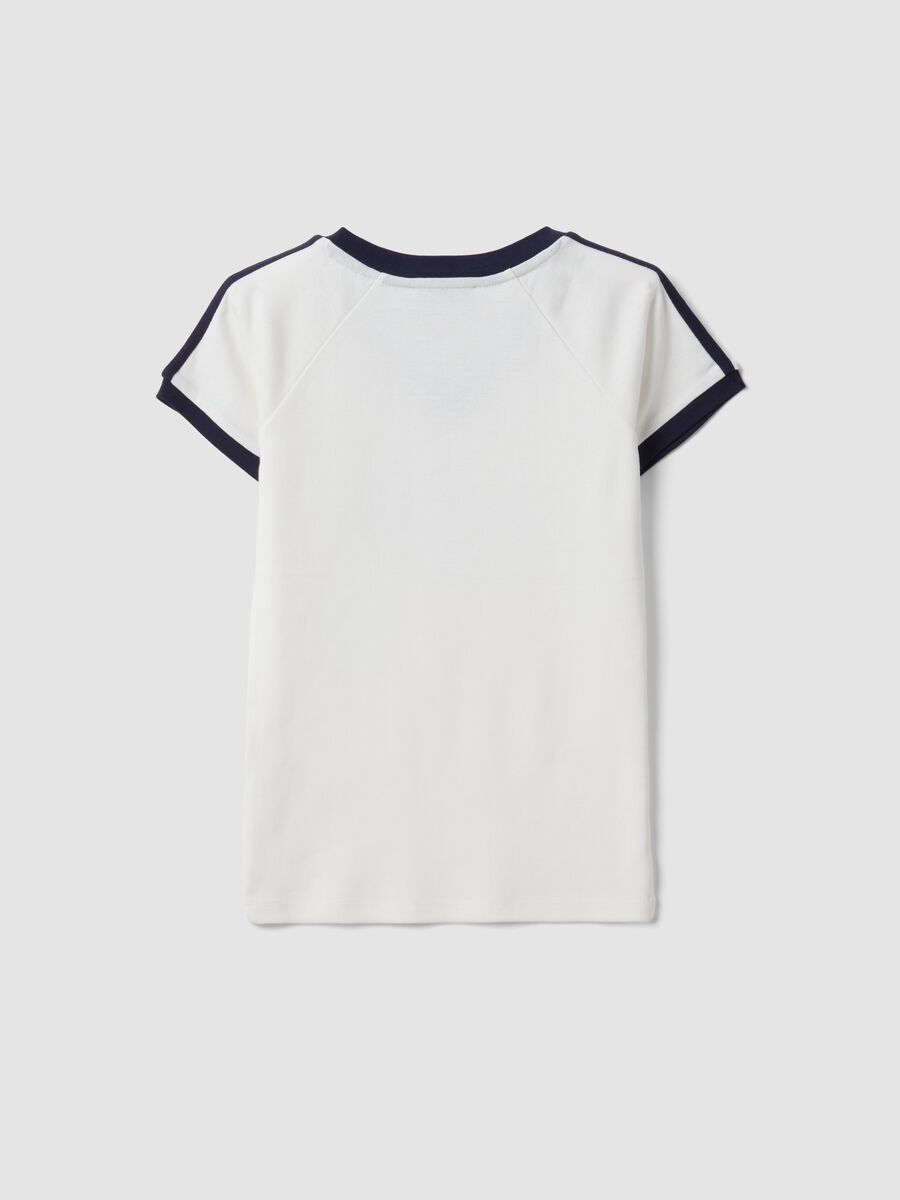 White pure cotton V-neck T-shirt with front print_2