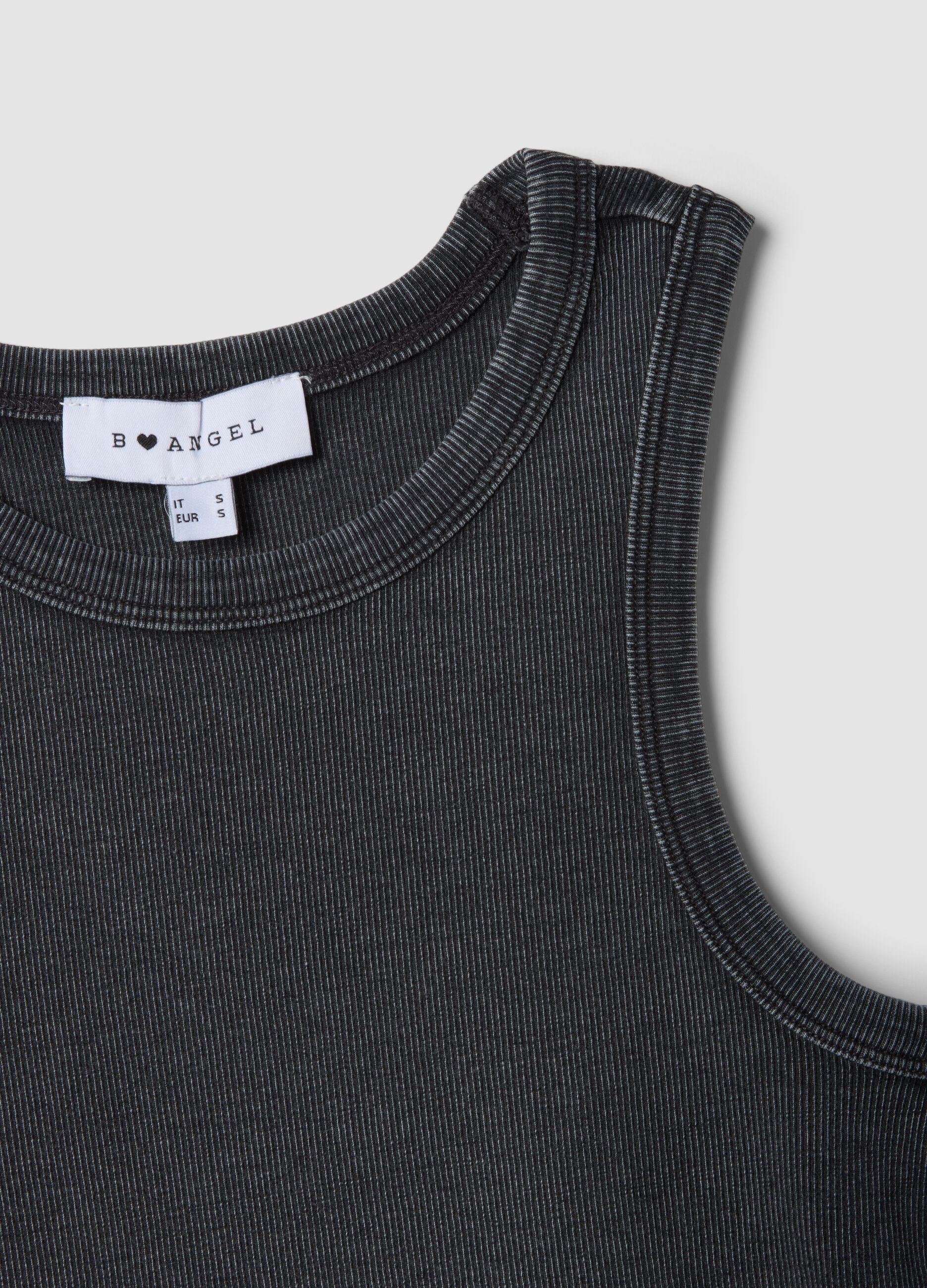 Grey ribbed stretch-cotton fitted tank top