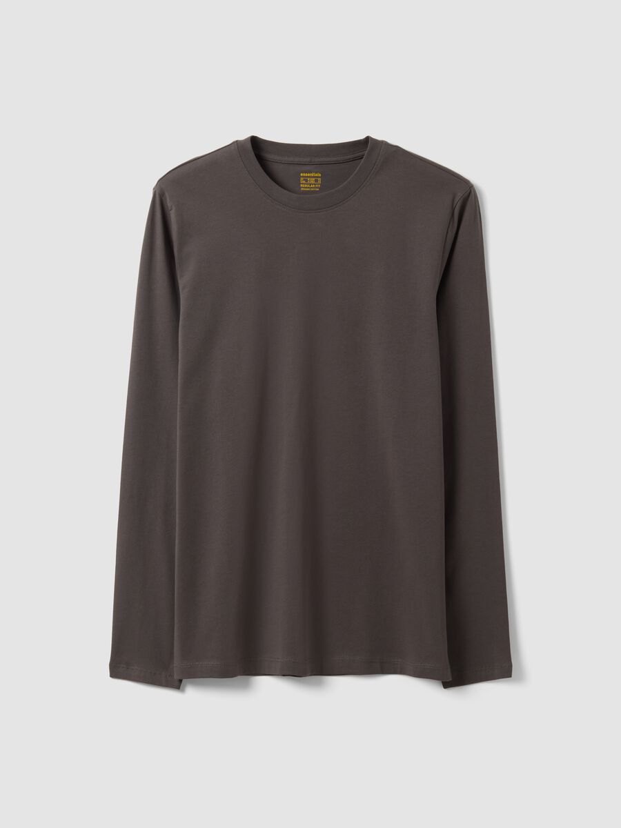 Grey long-sleeve crew-neck T-shirt in 100% organic cotton_0