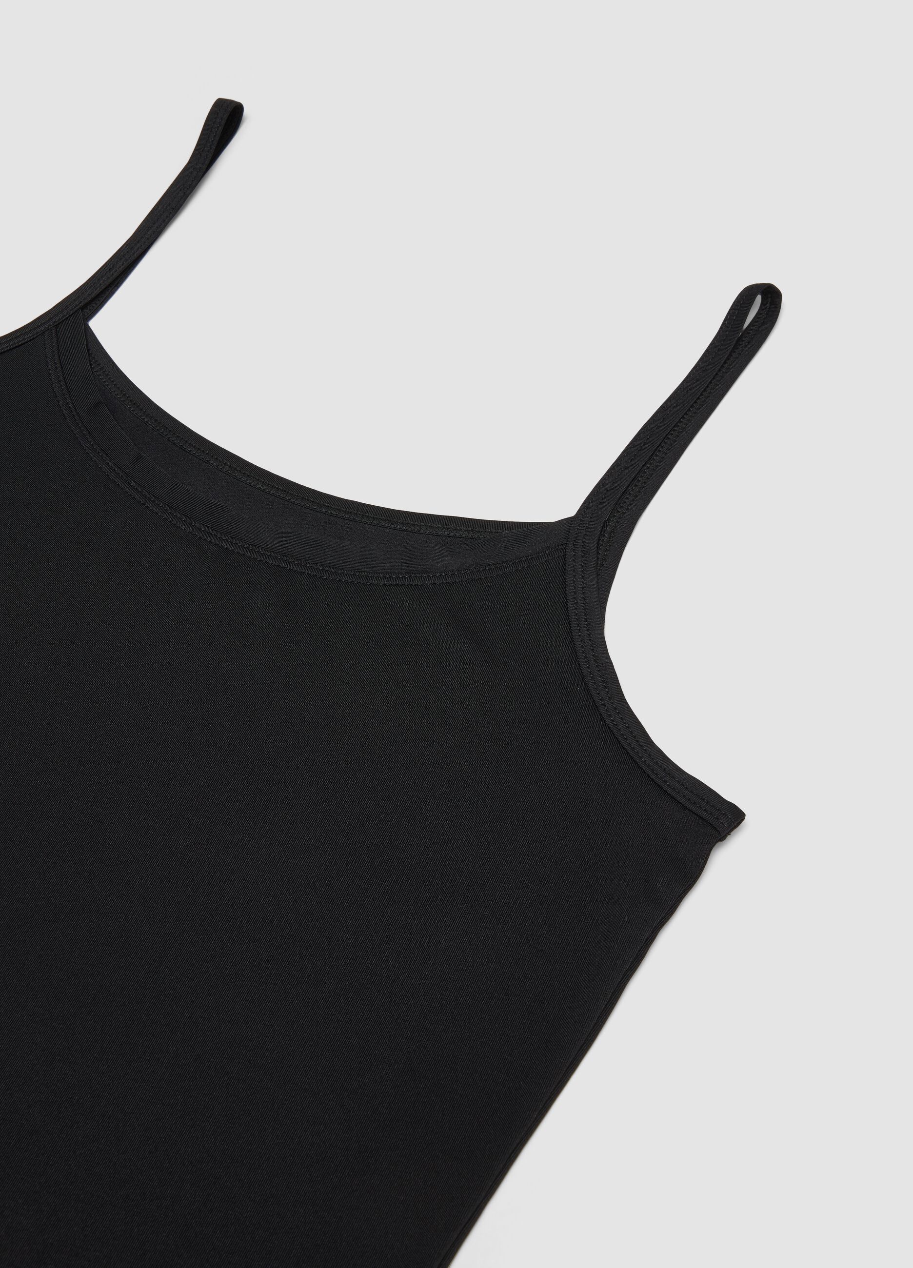 Black stretch crew-neck vest top, regular fit