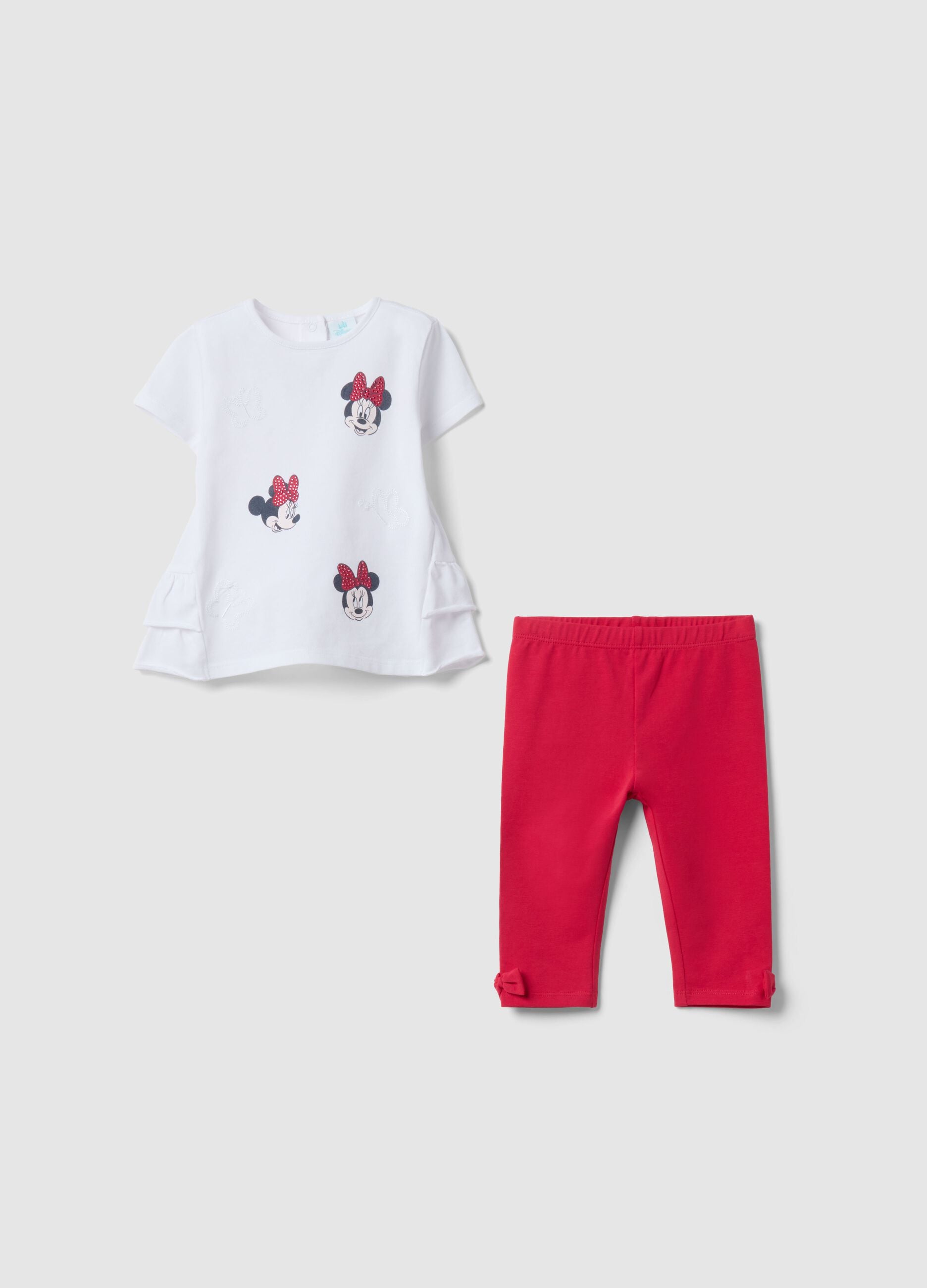 Set maglia di Minnie pantalone in cotone elasticizzato multicolor da bimba