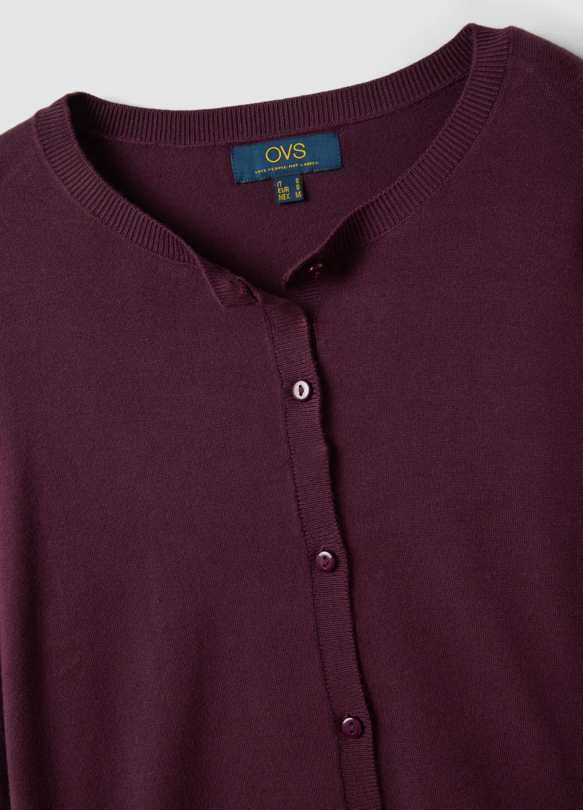 Purple viscose-blend crew-neck cardigan, regular fit