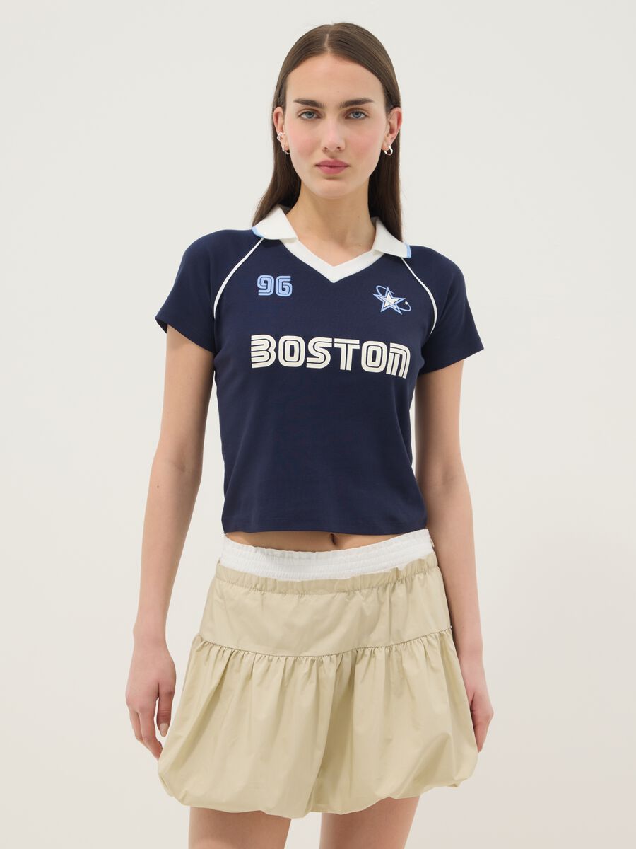 Blue pure cotton regular fit polo neck T-shirt with print_1
