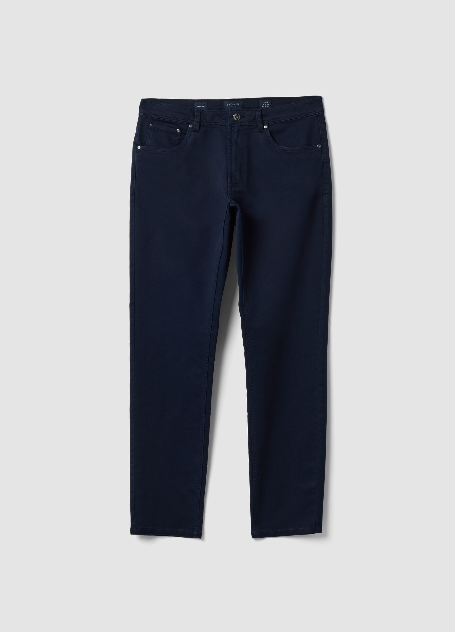 Pantaloni verdi in dobby di cotone elasticizzato slim fit