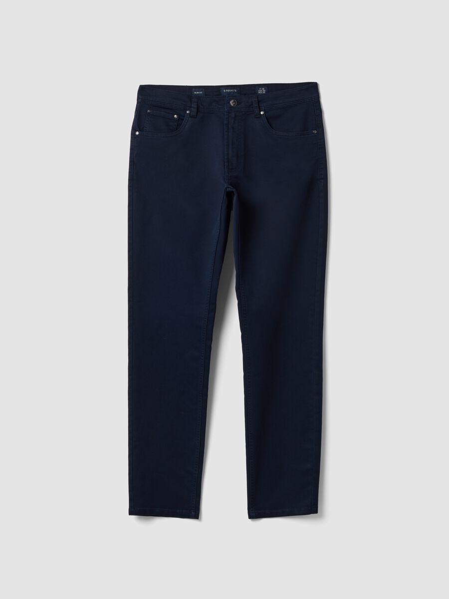 Pantaloni verdi in dobby di cotone elasticizzato slim fit_0