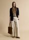 Beige flared stretch cotton trousers_0