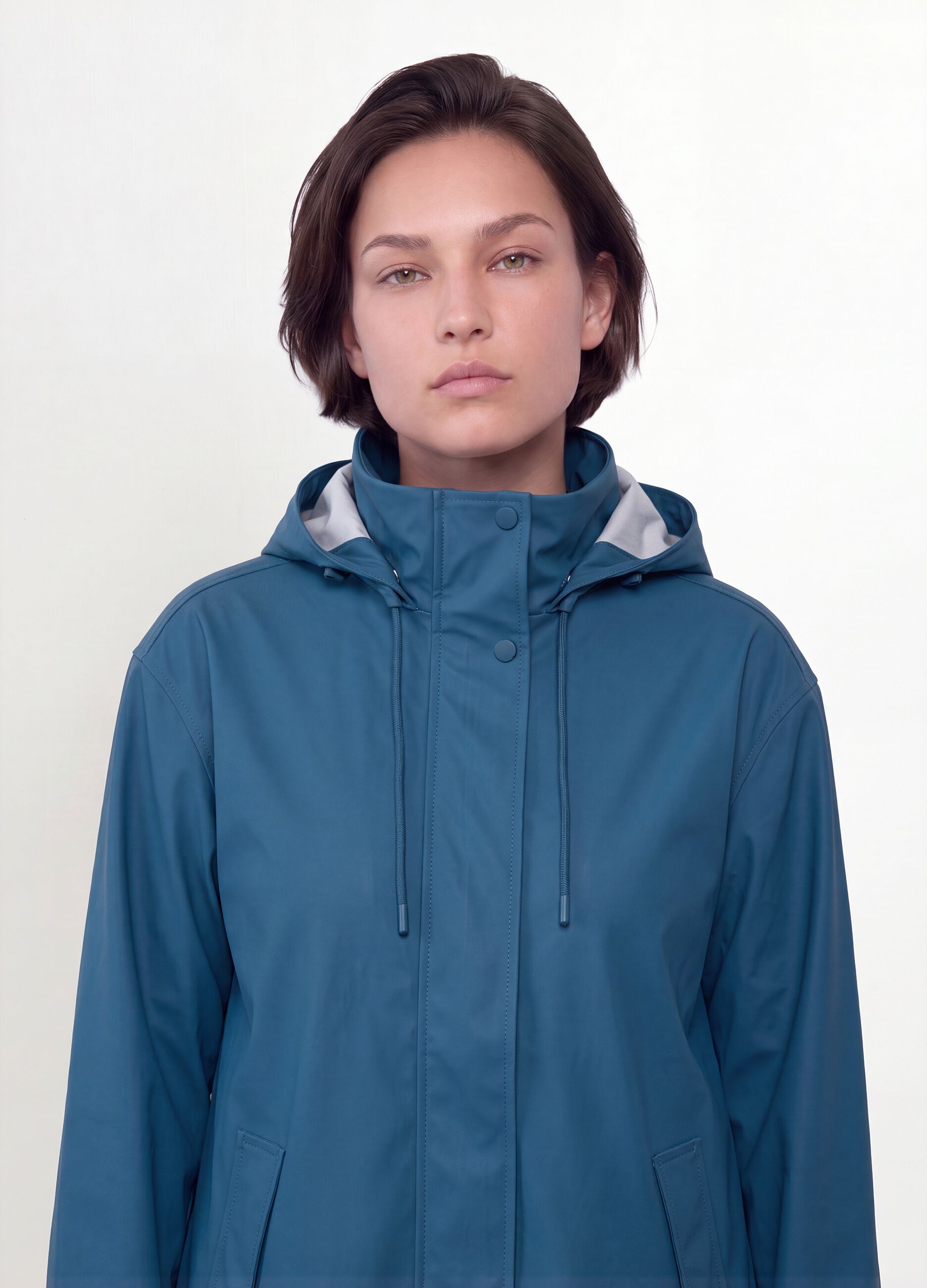 Blue hooded rain jacket with zip, regular fit