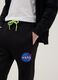 Boys' regular fit black cotton blend trousers with NASA patch_2