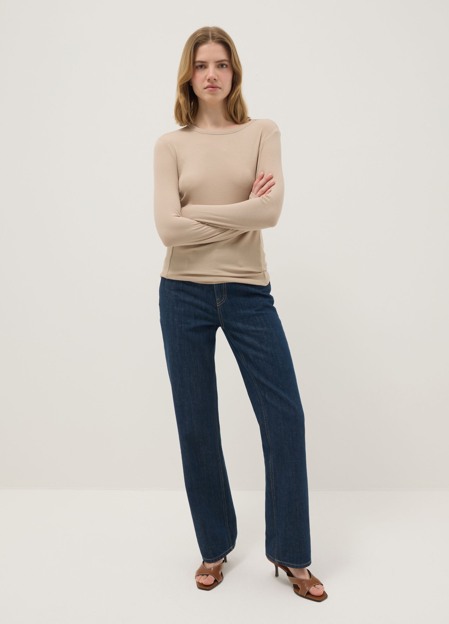 Beige Stretch Modal Regular Fit Top