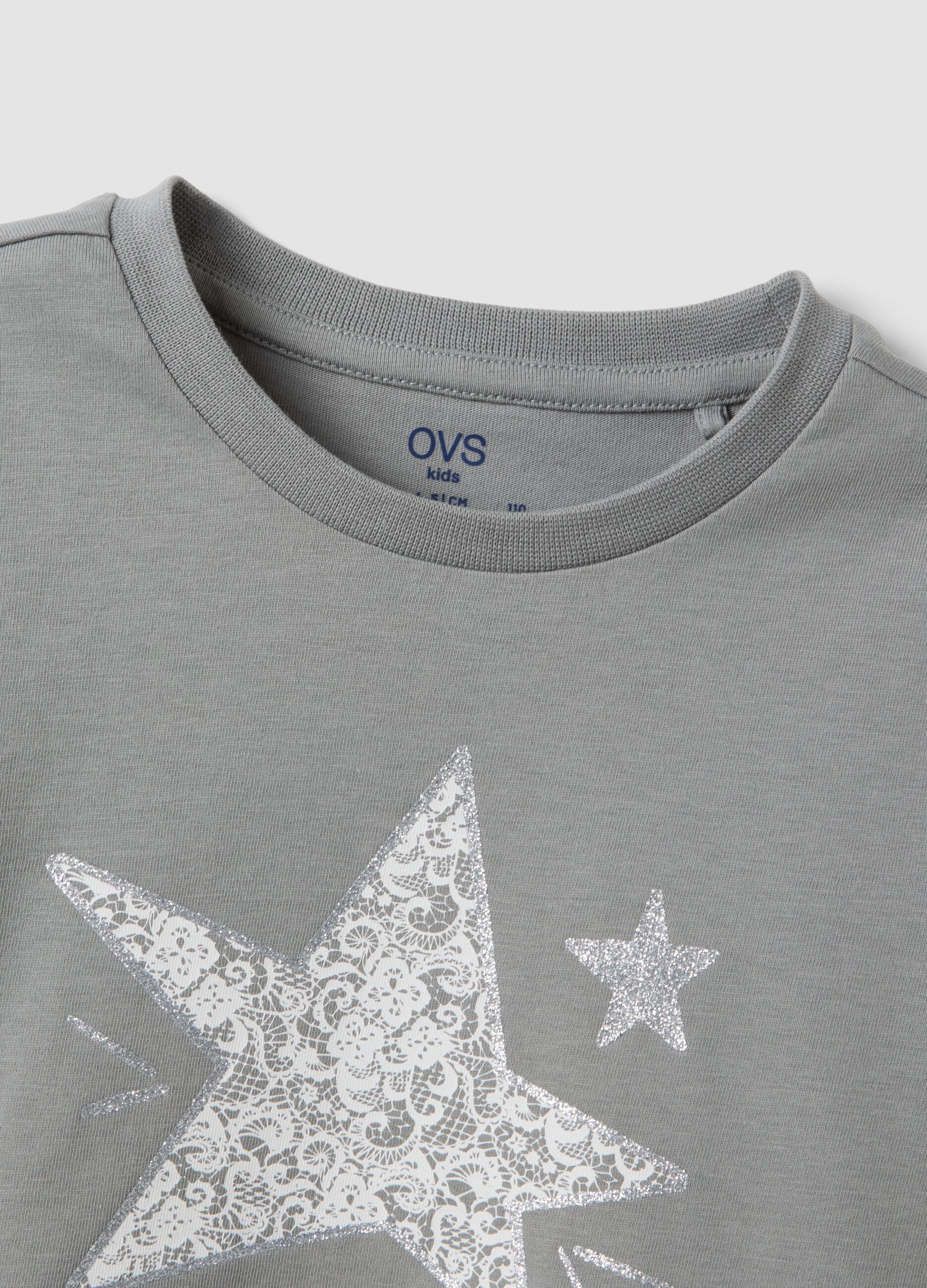 Grey organic cotton T-shirt with front print for girls