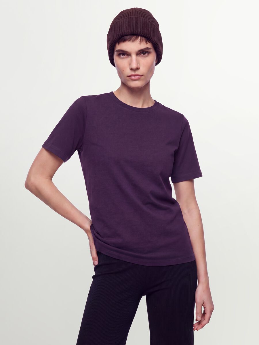 T-shirt viola in puro cotone organico a girocollo regular fit_0