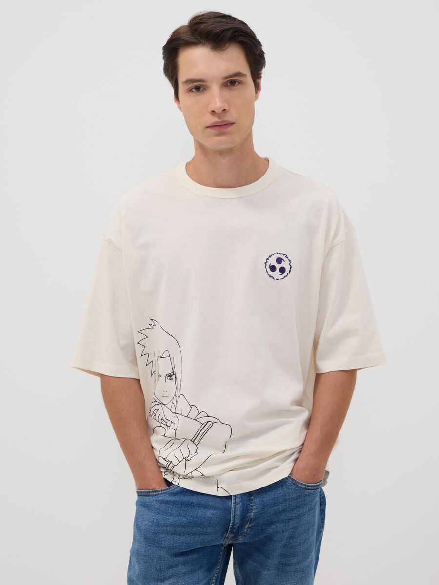 White oversized pure cotton Naruto print T-shirt_0