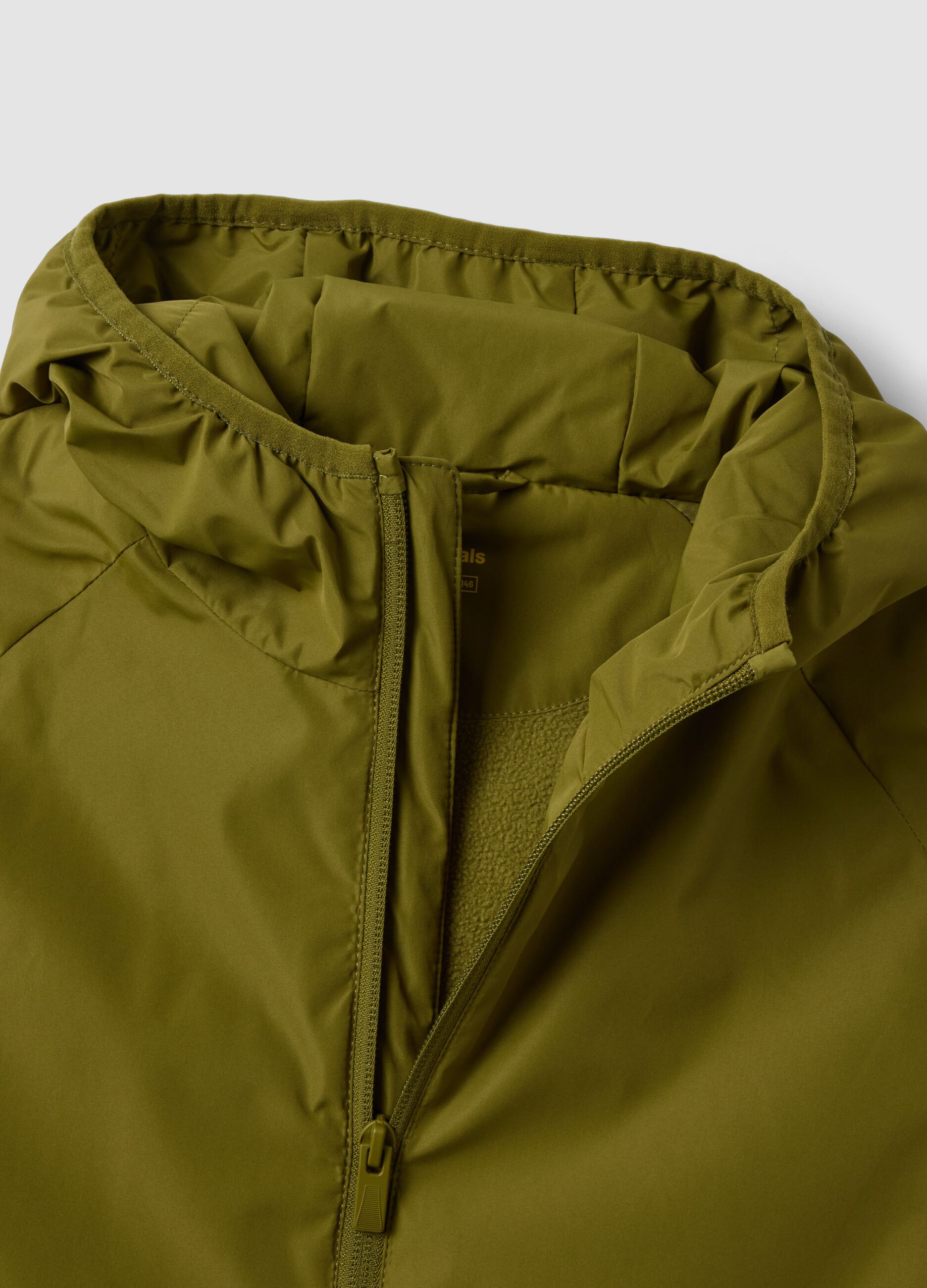 Green hooded rain jacket with zip for boys